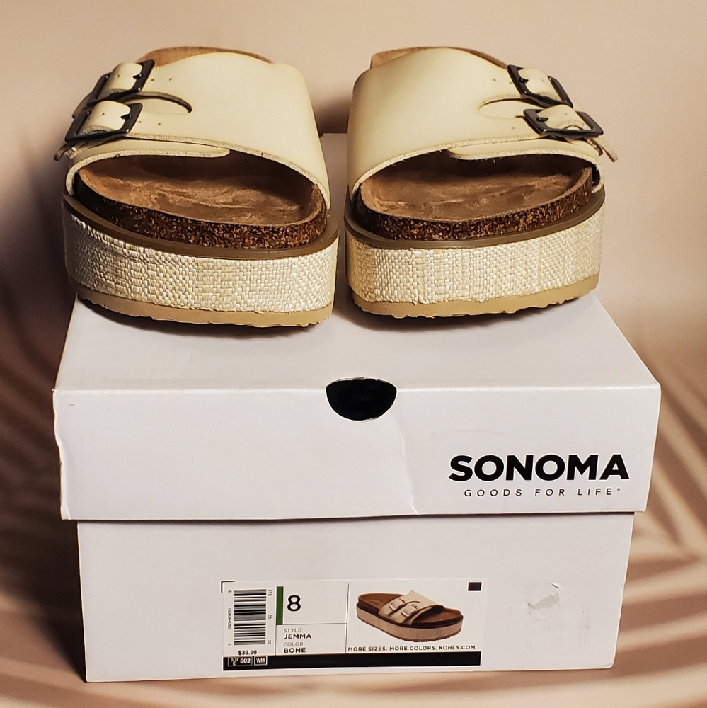 Sonoma Cream Sandals with Cork Footbed and Buckle Straps